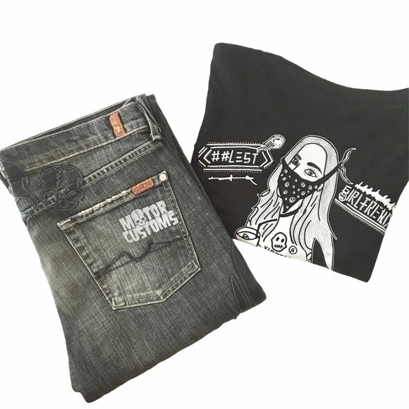 HTF: 7 For All Mankind® ☻︎ x Great China Wall Moto Skull Patch Standard Jeans ☻︎ - Picture 15 of 16